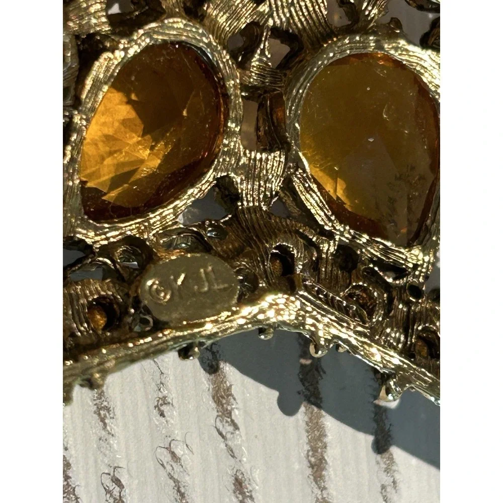 VTG KJL Kenneth J. Lane Orion Star Book Piece Gold Topaz Rhinestone Glass Brooch
